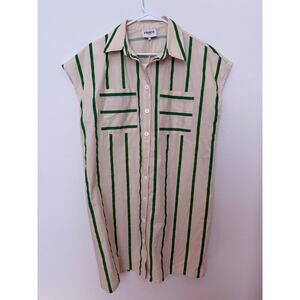 FRNCH Emie Shirt Dress Green and White Stripes Straight Fit‎ Cap Sleeves Large